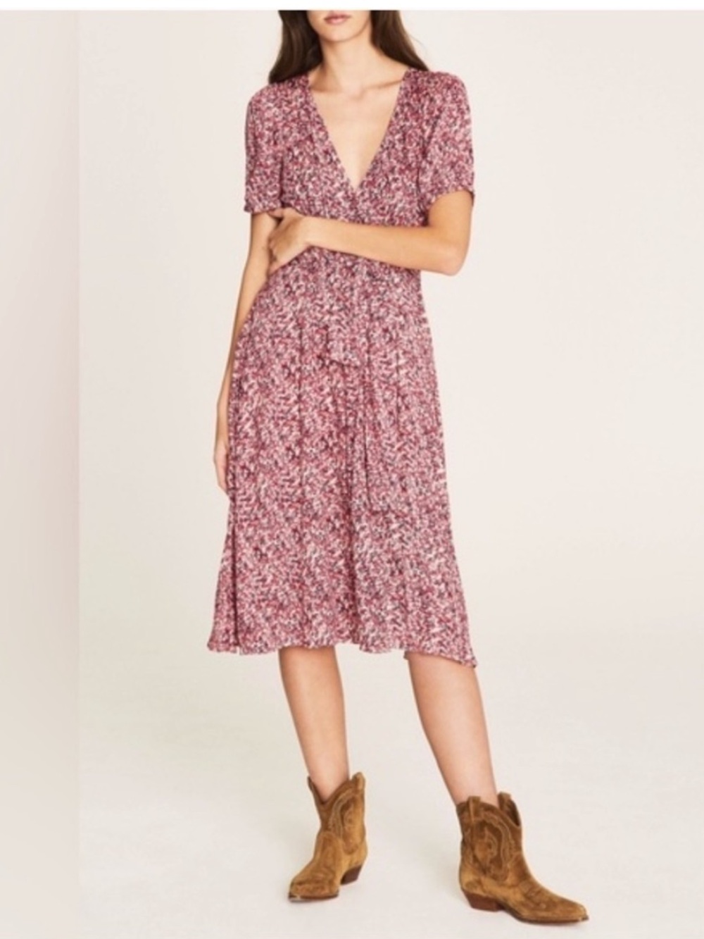 Ba&sh Noemie Crossover Dress Floral V Neck Midi Small Cottagecore Feminine Chic